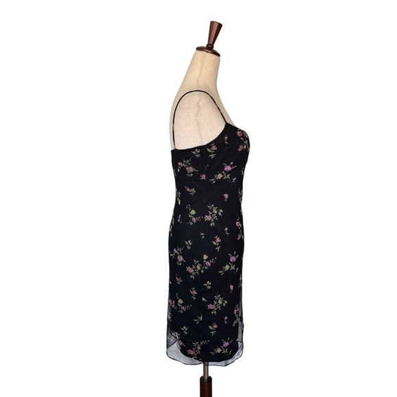 Vintage 90s Laundry Black Mesh Embroidered Beaded Floral Slip Bodycon Dress sz 4 - Picture 4 of 11